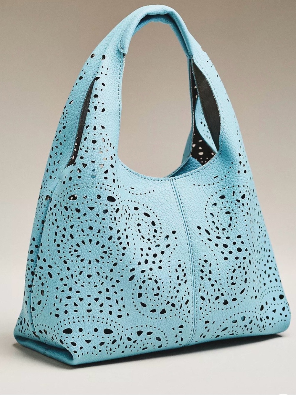 Light Blue Perforated vegan leather mini handbag
